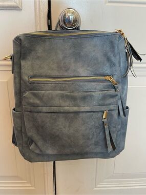 BLUE Faux-Leather Women's Backpack with Gold Hardware